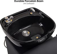 Chaise de lavage de cheveux professionnelle noire et or avec bac en céramique de porcelaine pour shampoing