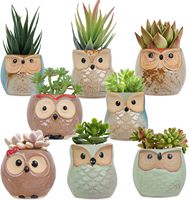 Hibou Pot Céramique Coulant Glaçure Base Ensemble Succulent Plante Pot Cactus Pot De Fleur Conteneur Planteur avec Trou De Drainage