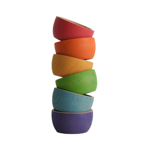 Unisex Montessori 6-Piece Set of Lacquerware Rainbow Color Sorting Stacking Toy with Wood Bowls and Balls for 2-4 Years