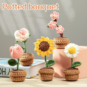 Dia dos Namorados Presente Atacado Diy Crochet Fower Potted Handmade Mini Flowerpot Rose Flores Crochet Tulipas Flores De Malha - Product Image 3