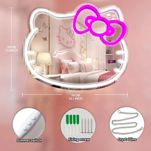 Espejo con Luz LED de Neón de Hello Kitty - Espejo con Luz Blanca Cálida de Anime Kawaii para Decoración de Dormitorio de Niñas, PVC, Clasificación IP33 - Product Image 3