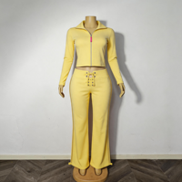 Ensemble de survêtement 2 pièces pour femme, veste polo zippée à manches longues et pantalon à cordon, en coton et élasthanne, tenue de sport personnalisable avec logo, collection automne