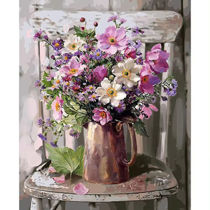 Peinture par numéro Kit Botanicals Vintage Tabouret <span class=keywords><strong>Bouquet</strong></span> <span class=keywords><strong>De</strong></span> <span class=keywords><strong>Fleurs</strong></span> Sans Cadre Belle Ambiance Home Art DIY Peinture Décorative - Product Image 1