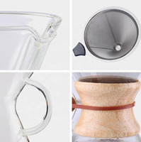 Goutteur de carafe de cafetière en verre borosilicate avec manche en bois, verser sur la cafetière expresso café goutte à goutte bouilloire Barista outils
