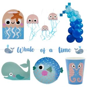 DAMAI - Juego de Vajilla y Decoraciones para Fiesta Temática del Océano, Diseño de Ballena, Juego de Vajilla para Fiesta de Cumpleaños de Sirena - Product Image 1