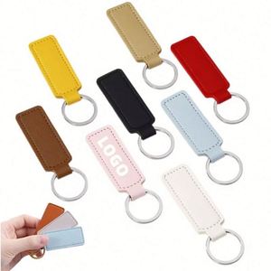 <b>Custom</b> LOGO PU Leather <b>Keychains</b> Rectangular Engraving Blanks <b>Keychains</b> with Key Ring for DIY Crafts Accessories - Product Image 1