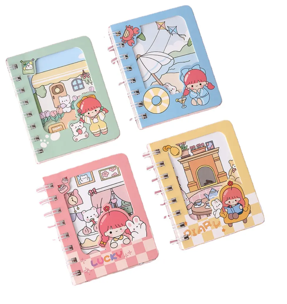 160 Sheet A7 Cute Cartoon Flip Coil Notebook Portable Students Mini Pockets Note Book Mini Diary Journal Notepad