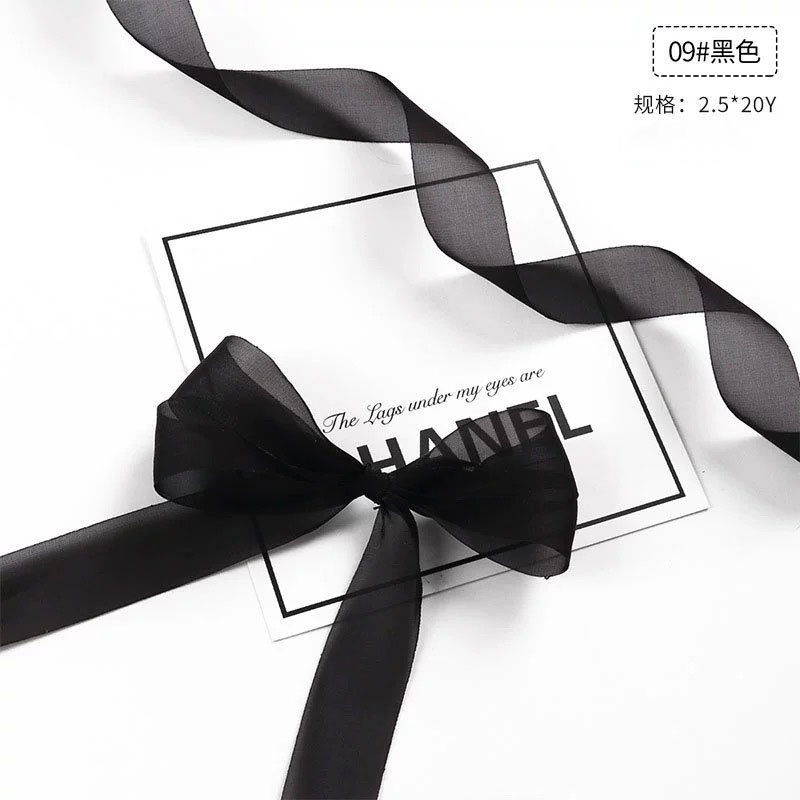 Ruban de soie noir 2,5 cm 1 yard (100 yards/rouleau)