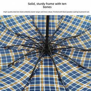 Parapluie d'affaires manuel épais à dix baleines, classique à carreaux, pour hommes, grande taille, vente en gros - Product Image 4