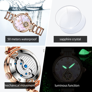 Oupinke <span class=keywords><strong>3183</strong></span>นาฬิกากลไกหรูหราสำหรับผู้หญิงสายสแตนเลสนำเข้าเคลื่อนไหวกลวงออกนาฬิกาธุรกิจส่องแสงเป็นประกายระยิบระยับ - Product Image 6