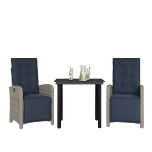 Conjunto de Bistro de Ratán Sintético para Exteriores con Cojines, Muebles de Jardín de 2 Plazas, Diseño Contemporáneo, Gris - Product Image 1