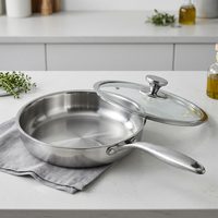 Poêle à frire en acier inoxydable tri-couches durable avec couvercles, compatible avec les plaques de cuisson à induction, électriques et à gaz, passe au lave-vaisselle