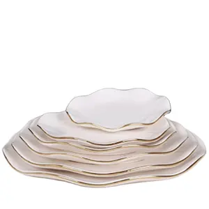 Novelty Pratos De Porcelana Ceramic Dishes White Gold Rim Ceramic White Dinner Plate Set