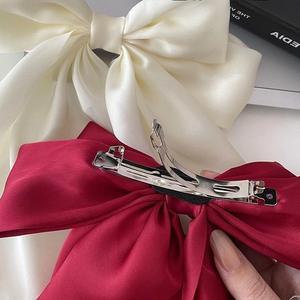 Pinza de pelo estilo coreano con lazo grande, de satén y gasa, de color liso, con cinta larga y fluida, accesorio versátil para el cabello. - Product Image 4