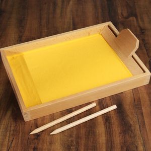 Giáo Dục <span class=keywords><strong>Montessori</strong></span> giảng dạy bằng gỗ cảm giác khay thực hành cát cạo Hộp học tập viết thư pháp sandbox đồ chơi cho trẻ em - Product Image 2