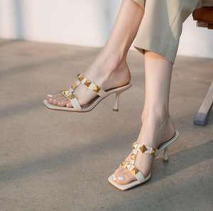 NUEVOS Zapatos de Tacón Alto con Punta Abierta y Tira Trasera para Mujer, de Cuero, Impermeables, para Verano e Invierno - Product Image 3