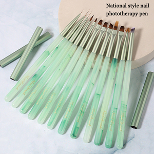 12 शैली हरी ऐक्रेलिक हैंडल नायलॉन नाखून सेट नाखून कला फ्लैट लाइनर पेंटिंग क्रिस्टल ऐक्रेलिक पतली ड्राइंग पेन मैनीक्योर जेल - Product Image 3