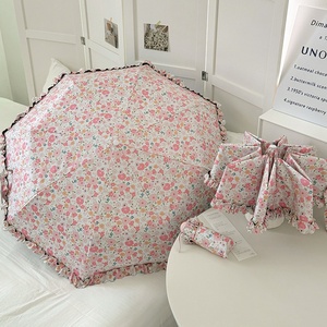 Ombrello in Stile Coreano per Donne, Doppio Uso Sole/Pioggia, Pieghevole, Protezione UV, Stile Principessa, Automatico - Product Image 2