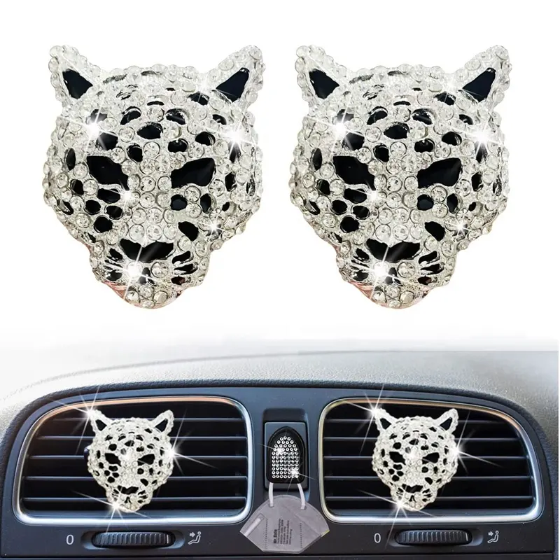 Crystal Leopard Car Air Fresheners Vent Clips Car Interior Decor Bling Car Accessories for Women
