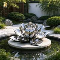 Sculpture de fleur de lotus moderne RELONG en acier inoxydable multi-couches avec pétales polis pour parc extérieur, jardin, cour