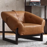 Canapé en cuir huilé importé d'Italie, style moderne du milieu du siècle, fauteuil inclinable en cuir véritable, chaise décontractée de designer, chaise Cigar