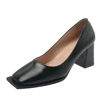 2022 кожаные туфли с квадратным носком в британском стиле ретро универсальные черные туфли в стиле преппи топ-сайдеры на высоком каблуке