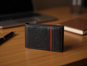 Portafoglio da uomo in vera pelle con motivo a palma, chiusura a piega corta, stile minimalista - Product Image 2