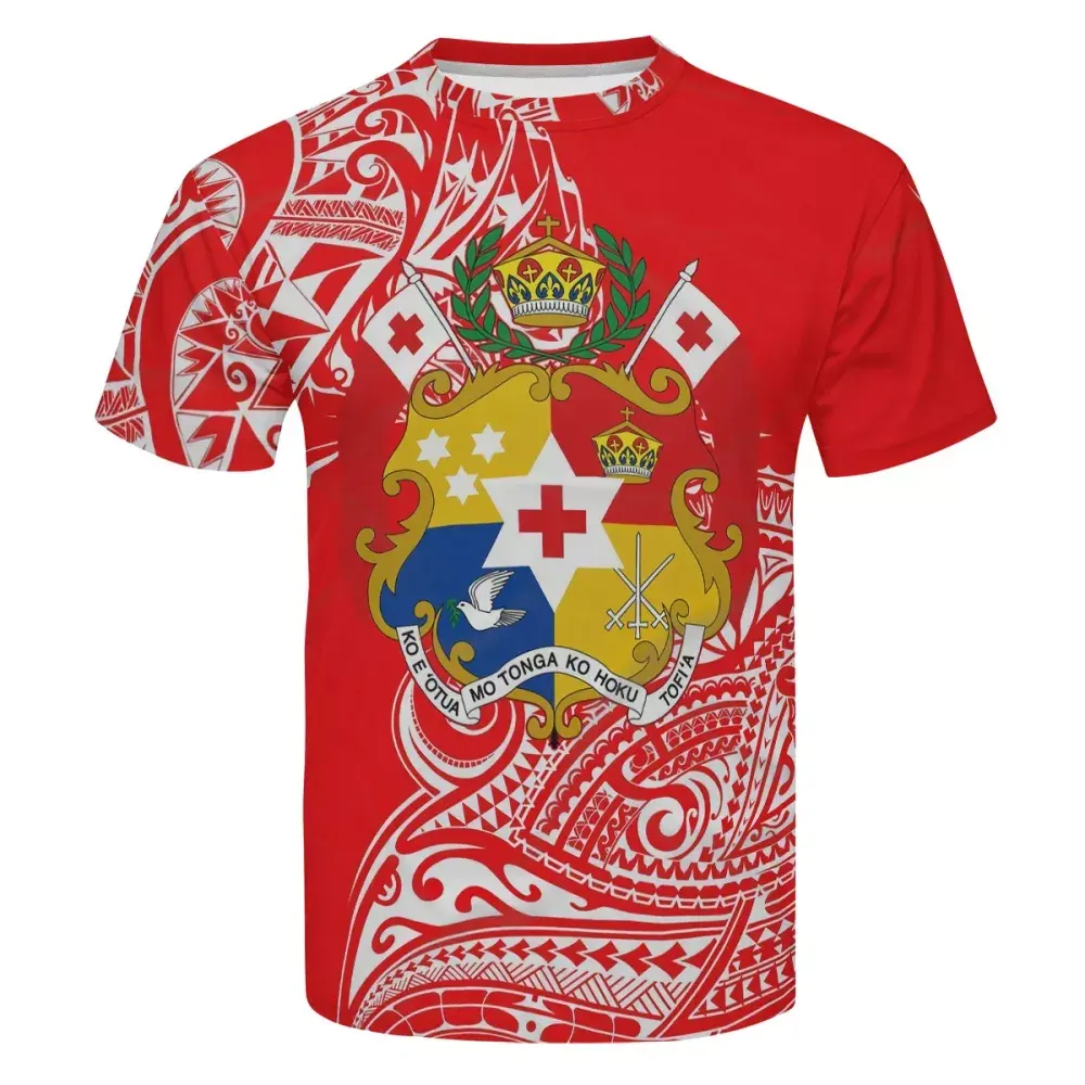 100% poliéster Impressão Personalizada Plain camisas de T para Homens Polinésia tribal Tongan vermelho Royal court logo design Fresco T-shirt do verão