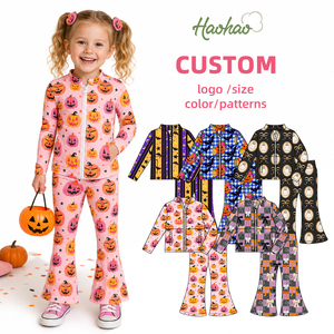 Nuovo Lancio di Prodotto: Set Due Pezzi per Bambine Halloween, Giacca Slim Fit con Zip Frontale e Pantaloni a Zampa, Abbigliamento Athleisure - Product Image 1