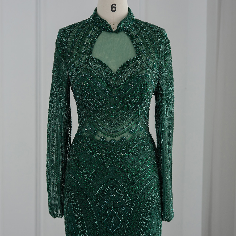 Asa-ss51 Elegant Emerald Green Floor-length Evening Dress With Beading & Lace, Oem