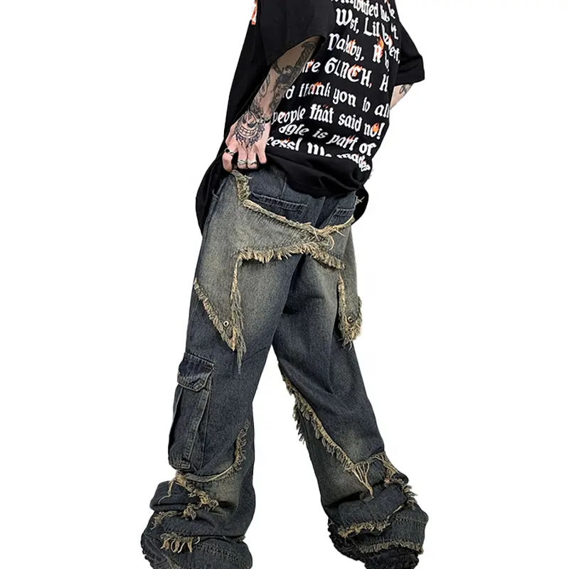 großhandel Hip Hop Stickerei Logo Cargo Denim Hosen Y2K Twill Baggy Jeans