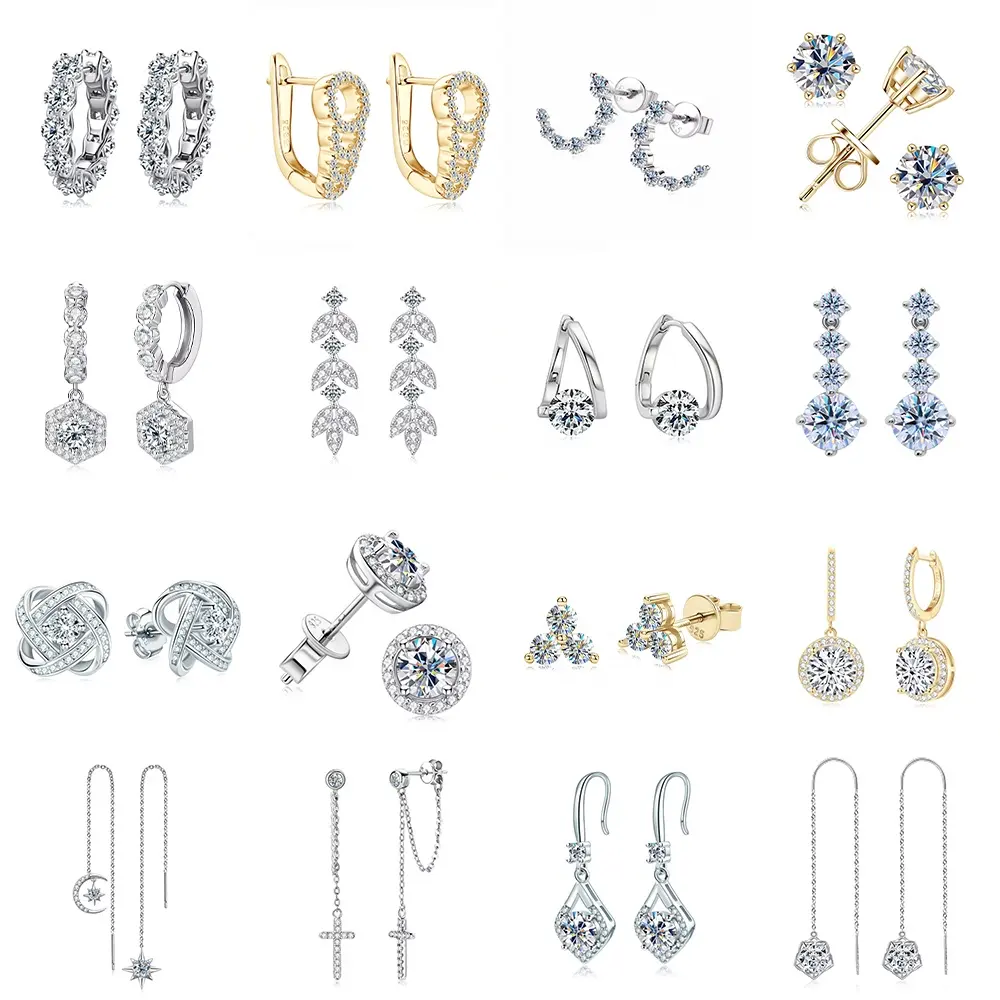 Lab Grown Diamond Stud Earrings 925 Sterling Silver 18K White Gold Plated Moissanite Diamond Earring Eternity Hoop Earrings