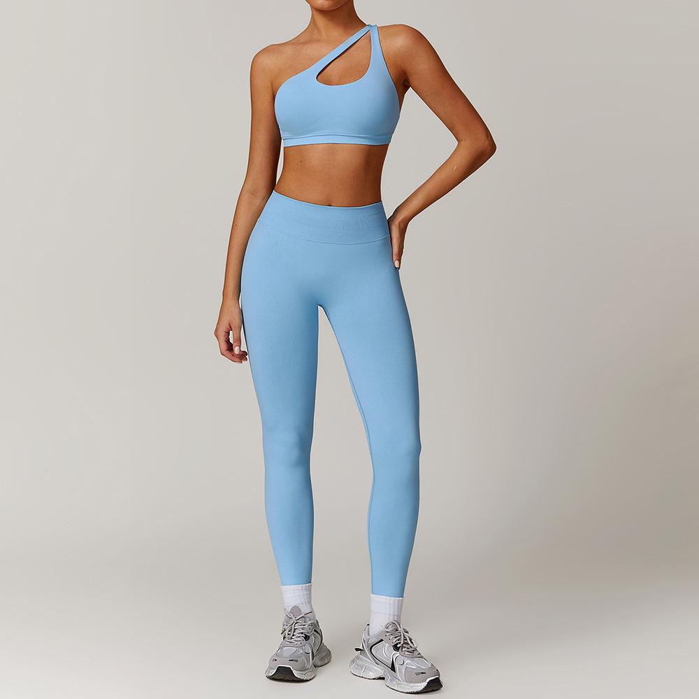 Light Blue One-shoulder leggings and bra set