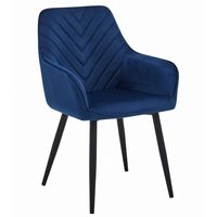 Chaise de salle à manger en velours gris foncé en gros |   Fauteuil rembourré moderne à coutures en V avec pieds en métal noir