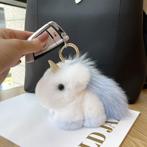 Mignon Rex lapin fourrure <span class=keywords><strong>licorne</strong></span> pendentif lumière porte-clés doux en peluche poupée et petit cheval blanc sac pendentif pour les enfants - Product Image 4