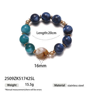 Collar de Acero Inoxidable con Colgante de Acrílico Azul y Cuentas para Mujer, Cadena con Dije de Lapislázuli - Product Image 6