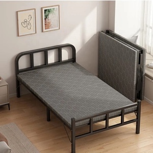 Lit pliant <span class=keywords><strong>pas</strong></span> <span class=keywords><strong>cher</strong></span> noir en fer et acier, lit pliant à 2 sections, cadre métallique, <span class=keywords><strong>fourniture</strong></span> directe usine - Product Image 3