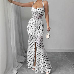 Verano mujer Maxi vestidos nueva ropa de calle moda estampado Halter Split Casual Slim vestido Sexy espalda descubierta pecho bajo cuello en V señora vestido - Product Image 1