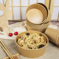Bol à salade en papier kraft personnalisé avec couvercle, conteneur alimentaire, vente en gros, bol en papier rond