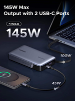 UGREEN Nexode Power Bank 20000mAh 145W Charge rapide avec câble USB C intégré, chargeur portable pour ordinateur portable 3 ports