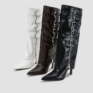 Bottes pour femmes 2026 à talon aiguille, style rétro, longueur genou, avec boucles décoratives - Product Image 5