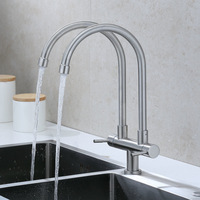 Robinet de cuisine monocommande en acier inoxydable 304, eau froide, double sortie, double tête, finition brossée, montage sur plan