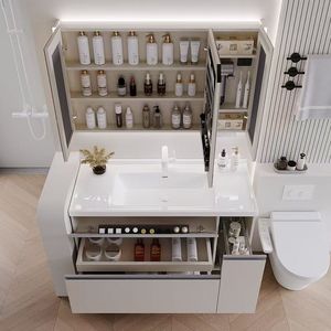 New bathroom cabinet side pull basket washbasin cabinet female ceramic integrated basin smart <b>mirror</b> cabinet - Product Image 3