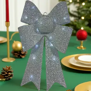 Modern Art Deco Silver Bow Hanging Custom Fabric Decorative Home Outdoor Handicraft Technique Christmas Interior Decoration