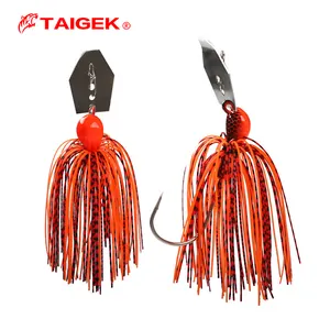 TAIGEK 10g 14g Chatterbait Lure Bladed Jig Buzz Bait Fish Head Chatter Bait Silicone Skirting Lures Bass Jigs Spinnerbait
