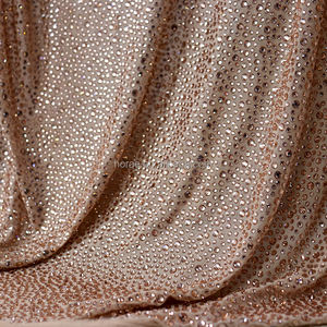 FB012 Factory New Design Tight <strong>Rhinestone</strong> <strong>Fabric</strong> Shiny Peach <strong>Crystal</strong> Tulle <strong>Fabric</strong> - Product Image 6