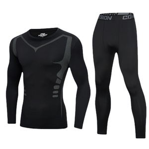 Ensemble de survêtement de fitness pour hommes, séchage rapide, pour la course et l'entraînement, vêtements de sport à manches longues, col rond, tenue de printemps pour l'entraînement, taille élastique - Product Image 2