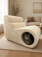 Fauteuil lounge moderne pour humains et animaux avec tunnel cachette pour chat, canapé en mousse sans armature pour salon et chambre