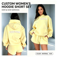 Ensemble 2 pièces en molleton épais personnalisé, style streetwear décontracté, avec sweat à capuche oversize à imprimé en relief et short de survêtement à cordon de serrage, pour femme