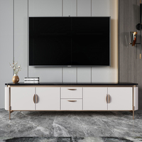 Meuble de salon design moderne avec cadre en marbre noir, console montante en métal